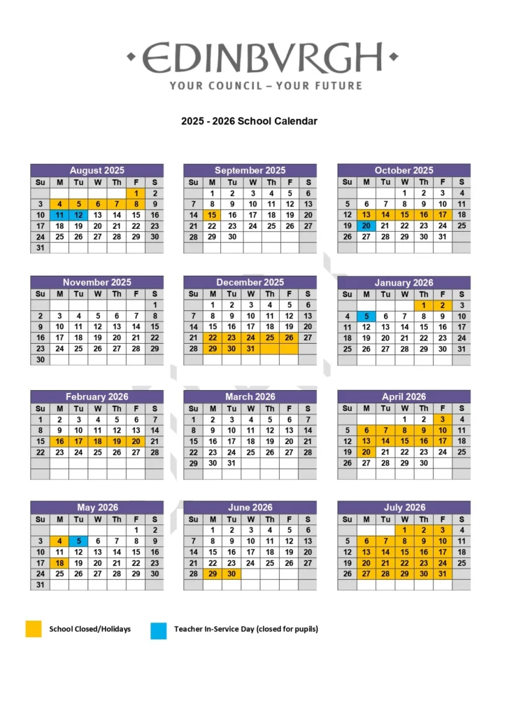 Edinburgh School Calendar 2026/2027 PDF Free Edinburgh School Calendar 2025/2026 PDF